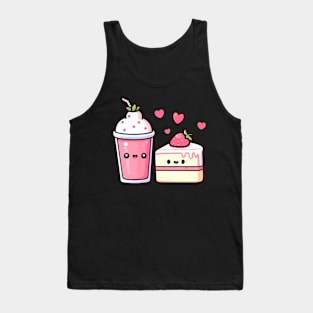 Kawaii Strawberry Milkshake and Strawberry Cake with Hearts | Kawaii Lovers Design Tank Top